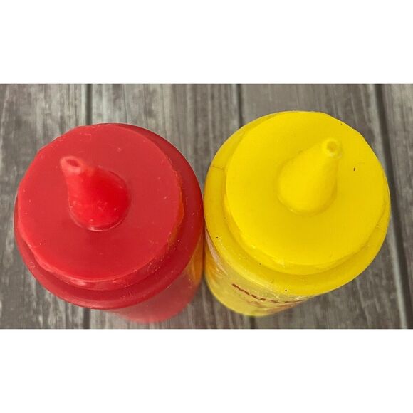 Vtg Tablecraft Diner Kitchen Graphic Plastic Ketchup Mustard Squeeze Bottle Set - Picture 2 of 3